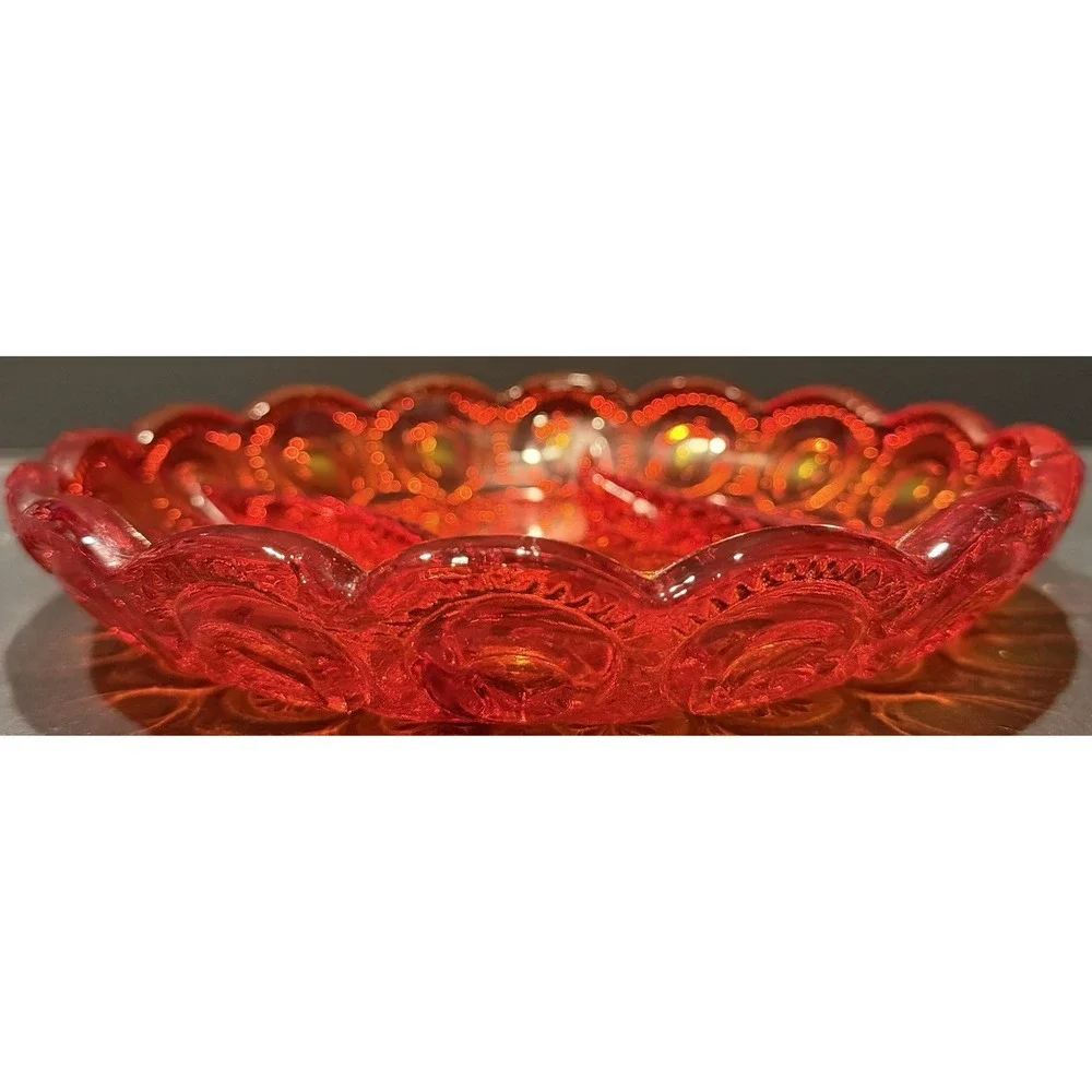 Vintage Moon and Star Amberina Glass Relish Dish 3 Part‎ Divided Server Red